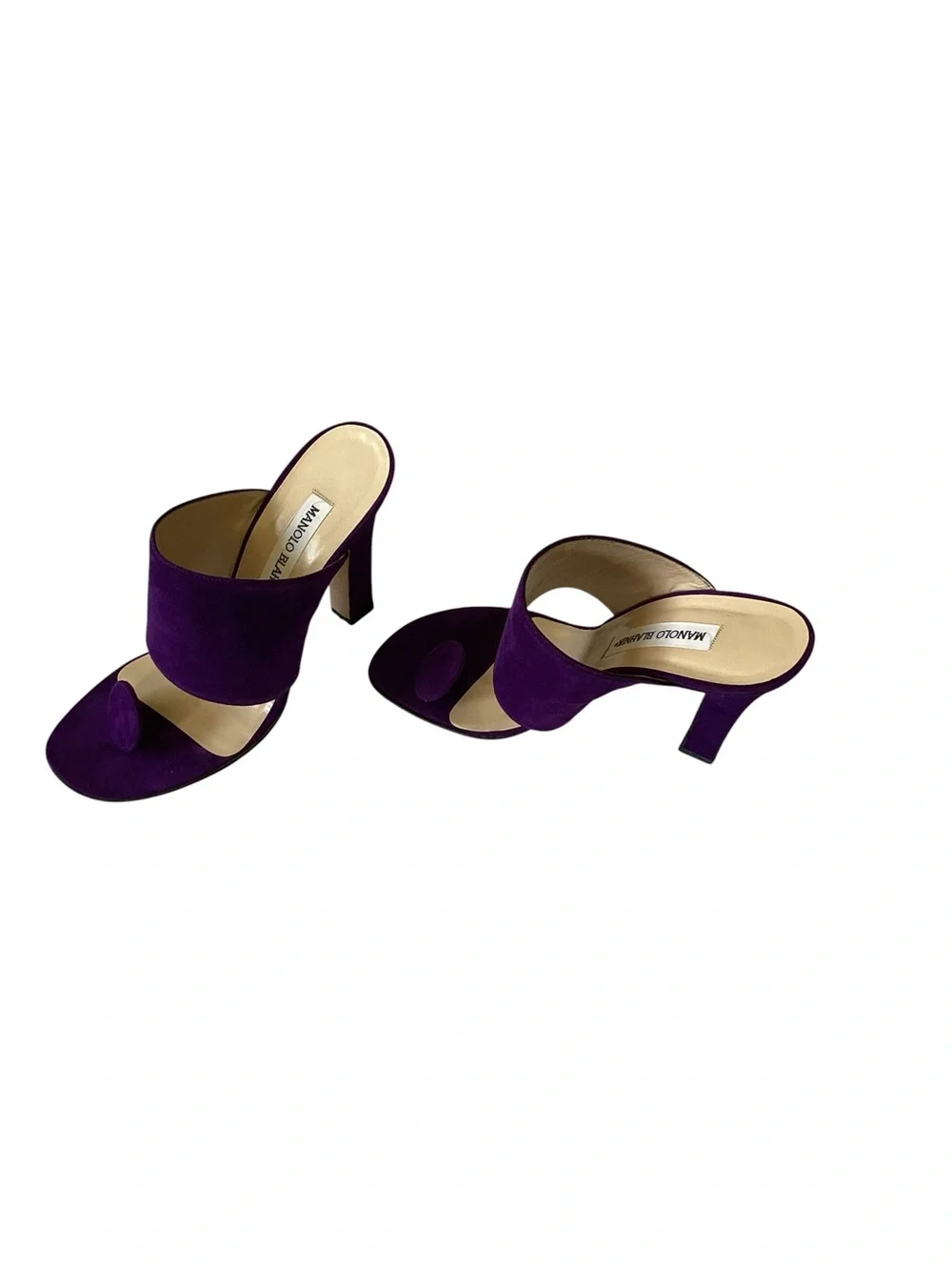 Manolo Blahnik Vintage Leather Purple Suede Open-Toe Mules sz 38